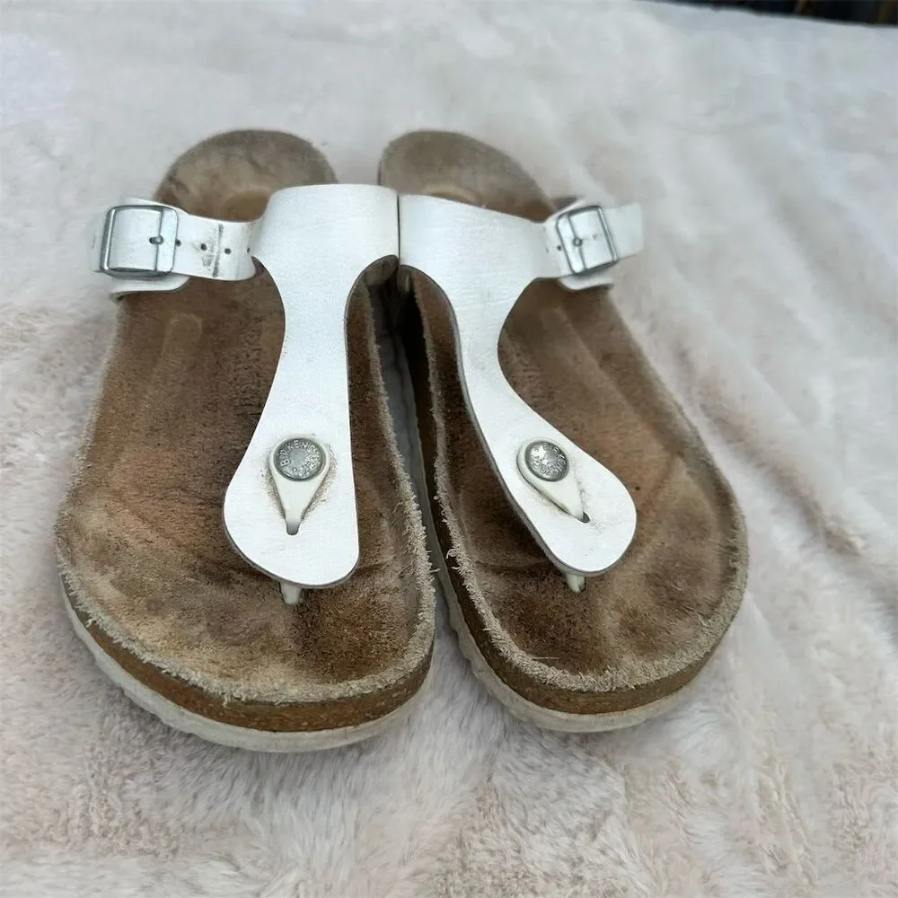 Birkenstock Gizeh Women's Thong Sandals White Leather Size 39 US 8-8.5